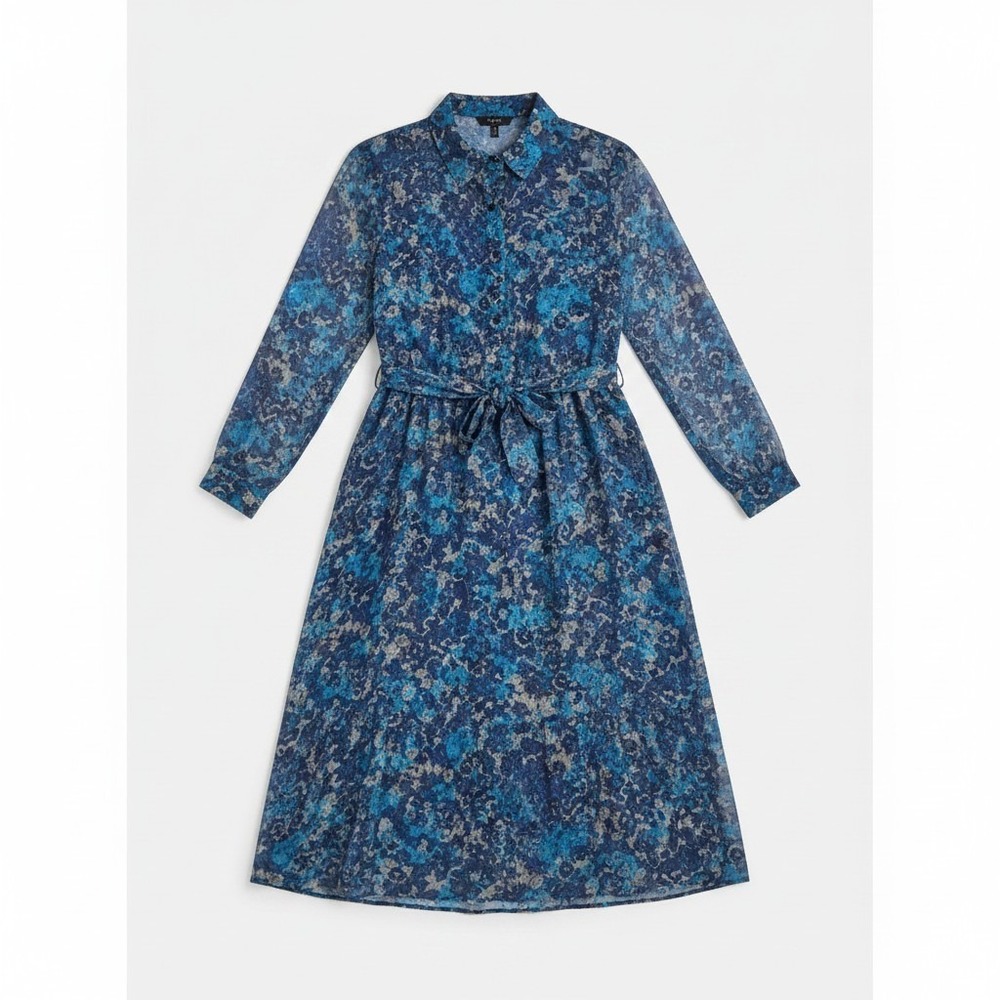 Terra & Sky Womens Shirtdress Size 0X Blue Maxi Floral Tie-Waist Elegant - Picture 2 of 12